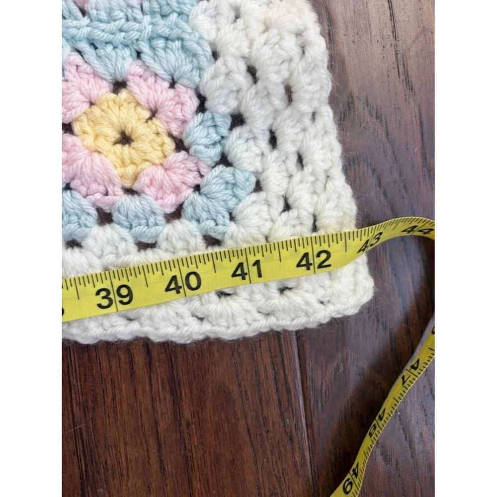 Vintage Crochet Granny Square Blanket Pastel Floral Throw 58x42